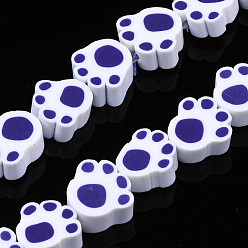 Темно-синий  Шифер Ручной полимерные нити глины шарик, отпечаток лапы, темный сланец синий, 6.5~11x9~11.5x4~5 мм, отверстие : 1.6 мм, около 39 шт / нитка, 14.37 дюйм ~ 15.35 дюйм (36.5~39 см)