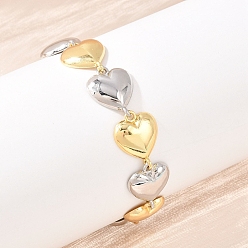 Real Gold Plated & Real Platinum Plated Браслеты-цепочки из латуни в форме сердца для женщин, стойки покрытие, долговечный, без свинца и без кадмия, два тона, настоящее золото и платина, 7-3/8 дюйм (18.8 см)