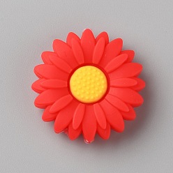 Красный Пищевые экологически чистые силиконовые бусины, маргаритка, красные, 30x9 мм, отверстие : 2.5 мм