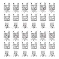 Couleur Acier Inoxydable 100 ensembles 2 brins 4 trous 304 fermoirs à boîte en acier inoxydable, fermoirs multibrins, rectangle avec fleur, couleur inox, 15x10x3mm, Trou: 1mm