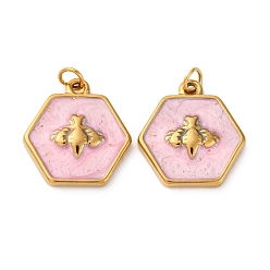 Pink 304 нержавеющей стальной эмали подвески, квадрат с подвеской-бабочкой, с целью перехода в кольце, ионное покрытие (ip), реальный 18 k позолоченный, розовые, 15.5x15x3 мм, отверстие : 2.5 мм