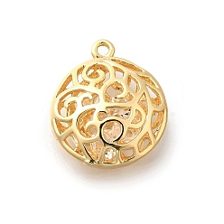 Настоящее золото 18K Латунь с кубическим цирконием подвеской, без кадмия, без никеля и без свинца, полый, круглые подвески, реальный 18 k позолоченный, 20x17x8 мм, отверстие : 1.5 мм