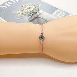 Pink Сплав ссылка браслеты, Браслеты из вощеного шнура, плетеные для женщин и мужчин, для дружбы., компас, античное серебро, розовые, 6.30~11.81 дюйм (16~30 см)