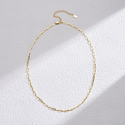 Real 14K Gold Plated 925 Sterling Silver Paperclip Chain Necklaces for Women, Real 14K Gold Plated, 14.09 inch(35.8cm)