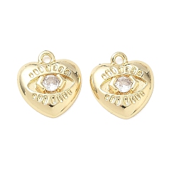 Real 18K Gold Plated Valentine's Day Brass Micro Pave Clear Cubic Zirconia Charms, Heart with Eye Charms, Real 18K Gold Plated, 12.5x11.5x3mm, Hole: 1.4mm