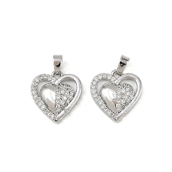 Платина Латунные микро проложить кубического циркония подвески, без кадмия и без свинца, сердце прелести, платина, 16x15x3.5 мм, отверстие : 4.5x2.5 мм