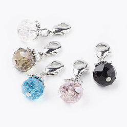 Mixed Color Electroplate Glass Beads Pendant Decorations, with Brass Lobster Claw Clasps, Faceted, Round, Mixed Color, 25mm
