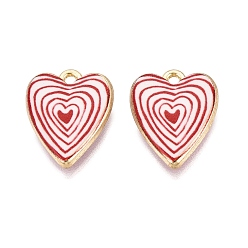 Heart Printed Alloy Pendants, Rack Plating, Heart Charms, Cadmium Free & Nickel Free & Lead Free, Golden, Heart, 19x15x4mm, Hole: 1.6~1.8mm