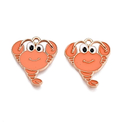Коралловый Подвески из эмали и сплава, без свинца и без кадмия, очарование раков, золотые, коралл, 21.5x18x1.3 мм, отверстие : 1.6 мм