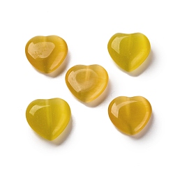 Желтый Бусины Кошачие Глаза, сердце, половине просверлил, желтые, 11.5x11.5x3.5 мм, отверстие : 1 мм
