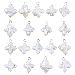 Золотой & Цвет Нержавеющей Стали 18шт 2 цвета натуральный барочный жемчуг кеши жемчужные подвески, подвески-дротики с 304 петлями из нержавеющей стали, цветочный белый, золотые и нержавеющая сталь цвет, 19x14~16x3.5~5 мм, отверстие : 2~3 мм, 9 шт / цвет