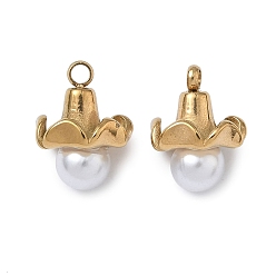 Золотой 304 прелести нержавеющей стали, цветок, с пластиковой имитационной жемчужиной, золотые, 14x11x9.5 мм, отверстие : 1.8 мм