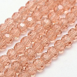 Dark Salmon Glass Beads Strands, Faceted(32 Facets), Round, Dark Salmon, 8mm, Hole: 1.5mm, about 66~67pcs/strand, 15.12 inch~15.35 inch(38.4~39cm)