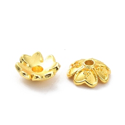 Настоящее золото 18K Латунь 4 -лепестковые колпачки для бусинок, долговечный, цветок, реальный 18 k позолоченный, 7.5x3 мм, отверстие : 1.4 мм