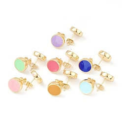 (52) Непрозрачная лаванда Серьги-гвоздики из эмалированной латуни с позолотой, с уха орехов, плоско-круглые, разноцветные, 12 мм, штифты : 0.6 мм
