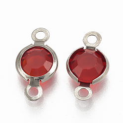 Темно-Красный 304 соединительные звенья нержавеющие, со стеклом, плоско-круглые, цвет нержавеющей стали, темно-красный, 15x8.5x4 мм, отверстие : 1.5 мм