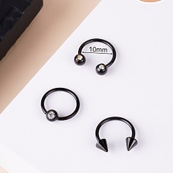 Черный 316l круглые/подковообразные кольца для носа из нержавеющей стали, чёрные, 10 мм, штифты : 1.2 мм, 3 шт / комплект