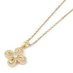 Настоящее золото 18K 201 из нержавеющей стали кабель цепи ожерелья, ожерелья с подвесками из латуни с прозрачным кубическим цирконием и микропаве, цветок, реальный 18 k позолоченный, 16.14 дюйм (41 см)