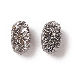 Серый Гальванизированный природный druzy агат кабошоны, граненые, овальные, серые, 7x4x3.5 мм