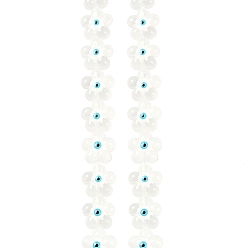 Белый Прозрачные стеклянные бусины, с эмалью, цветок с сглаза, белые, 14x15x8 мм, отверстие : 1 мм, около 25 шт / нитка, 13.39'' (34 см)