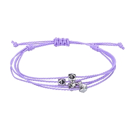 Средний Фиолетовый Браслеты из многожильных бусин из вощеного шнура в стиле бохо, регулируемые женские браслеты из полигональных бусин, средне фиолетовый, периметр: 5-7/8~11 дюйм (15~28 см)