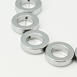 с Покрытием Серебра Немагнитные синтетический гематит бисер пряди, пончик, со серебряным покрытием, 16x4 мм, отверстие : 1 мм, около 25 шт / нитка, 16 дюйм