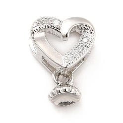 Платинированный Реечное покрытие латунь микро паве кубический цирконий многожильные звенья, сердце с висящими звеньями лотоса, долговечный, без кадмия и без свинца, Реальная платина, 11x9x5 мм, стручок лотоса: 5x4.5мм