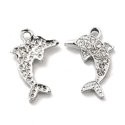 Platinum UV Plating Alloy Pendants, with Crystal Rhinestone, Dolphin Charms, Platinum, 17x12x2.5mm, Hole: 1.5mm