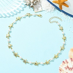 Морская звезда Океан 304 цепочки из нержавеющей стали с изображением морских животных, украшенные белыми круглыми бусинами из ракушечника., золотые, морская звезда, 17.13 дюйм (43.5 см)