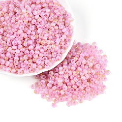 Бледно-Розовый 6/0 стакан бисер, круглое отверстие, рондель, золотой металл обвитыми, розовый жемчуг, 4~4.5x3~3.5 мм, отверстие : 1.2~1.4 мм, Около 6430 шт / фунт