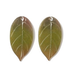 Olive Opaque Resin Pendants, Leaf, Olive, 24x13x1mm, Hole: 0.8mm