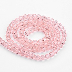 Pink Прозрачные стеклянные бусины, имитация австрийского хрусталя, граненый (32 граней), круглые, розовые, 6 мм, отверстие : 1 мм, около 96~98 шт / нитка, 20~21 дюйм