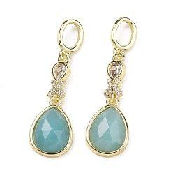 Flower Amazonite Подвески-слезинки из натурального цветка амазонита ограненные, подвески в виде бабочки из латуни с микропаве из прозрачных кубических цирконий в оправе, реальный 18 k позолоченный, стойки покрытие, долговечный, 33.5 мм, Кулон : 25x10x5 мм, отверстие : 5.3x3.7 мм