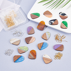 Mixed Color SUPERFINDINGS DIY 8 Pairs Teardrop Wood Earring Makings, Including Pendants, Brass Earring Hooks & Jump Ring, Mixed Color, Pendant: 16pcs