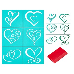 Light Sea Green 2Pcs Heart Pattern Self-Adhesive Silk Screen Printing Stencil, and TPU Scraper, Light Sea Green, 280x215mm, 2pc/set
