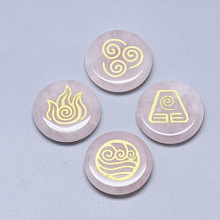Розовый Кварц Природного розового кварца кабошонов, плоский круг с благоприятным рисунком облаков, 25x5.5 мм, 4 шт / комплект
