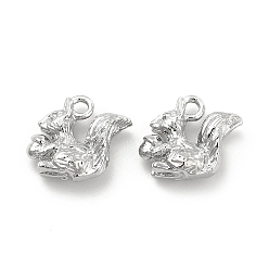 Real Platinum Plated Brass Pendants, Squirrel Charm, Real Platinum Plated, 10x10x4mm, Hole: 1.2mm