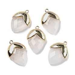 Хрусталь Природного кварца хрустальных подвесок, с золотой латуни нахождения, подвески в форме клубники, граненые, 25x17.5x7 мм, отверстие : 1.6 мм