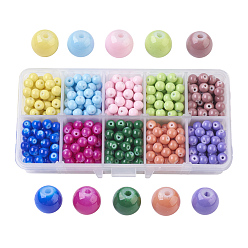 Gemischte Farbe 10 Farben bemalte Glasperlen, Backen Farbe, Runde, Gemischte Farbe, 6 mm, Bohrung: 1.3~1.6 mm, über 65~68pcs / Fach, 650~680 Stück / Karton
