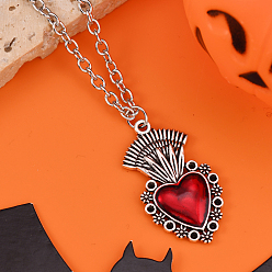 Сердце Ожерелья с подвеской из темно-красной эмали для Хэллоуина для мужчин, женщин и детей, античное серебро, сердце, 16.93 дюйм (43 см)