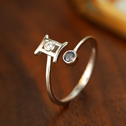 Близнецы Кольца-манжеты из стерлингового серебра с родиевым покрытием, инкрустированные кубическими цирконами, созвездий, платина, Близнецы, внутренний диаметр: 925 мм