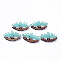 Turquoise Resin & Walnut Wood Pendants, Eyes, Turquoise, 14x27x4mm, Hole: 2mm