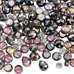 Черный 114шт прозрачные гальванические стеклянные бусины, граненые, разнообразные, чёрные, 5.5~8x5.5~8x4~6 мм, отверстие : 1.2~1.6 мм