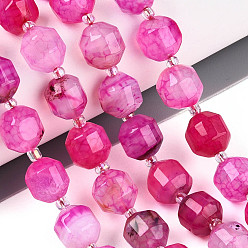 Темно-Розовый Природный агат бисер нитей, граненые, с бисером, окрашенные, круглые, темно-розовыми, 8x7.5 мм, отверстие : 1.2 мм, бусины : 3.5x2 мм, около 34 шт / нитка, 15.35 дюйм (39 см)