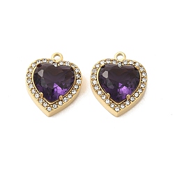 Фиолетовый 304 подвески из нержавеющей стали, со стеклом и горный хрусталь, сердце прелести, фиолетовые, 16x14x5.7 мм, отверстие : 1.4 мм