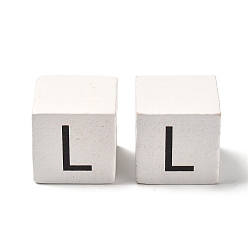 Letter L Древесина европейского бисера, бусины с большим отверстием, куб с письмом, Письмо L, 30.5x30.5x29.5~30.5 мм, отверстие : 5 мм