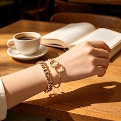 Golden Iron and Zinc Alloy Chain Multi-Strand Bracelet Sets, Stackable Bracelets for Women, Golden, Golden, 7.28 inch(18.5cm), 2pcs/set