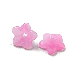 Hot Pink Two-tone Opaque Acrylic Bead Caps, 5-Petal Flower, Hot Pink, 9x4.5mm, Hole: 1.4mm