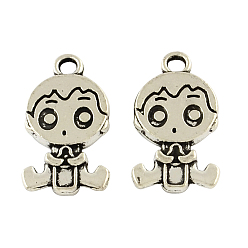 Античное Серебро Тибетский стиль сплава мультфильм мальчик подвески, без кадмия и без свинца, античное серебро, 24x13x3 мм, Отверстие : 3 мм , около 357 шт / 1000 г