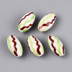 Зелено-Желтый Фарфоровые бусины ручной работы, пастельный фарфор, овальные, зеленый желтый, 17.5~19x10 мм, отверстие : 1.6~2 мм